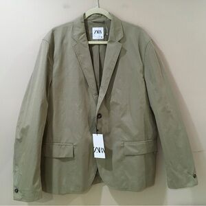 NEW Zara single breasted Utility Suit Jacket Blazer khaki Men's Size 46